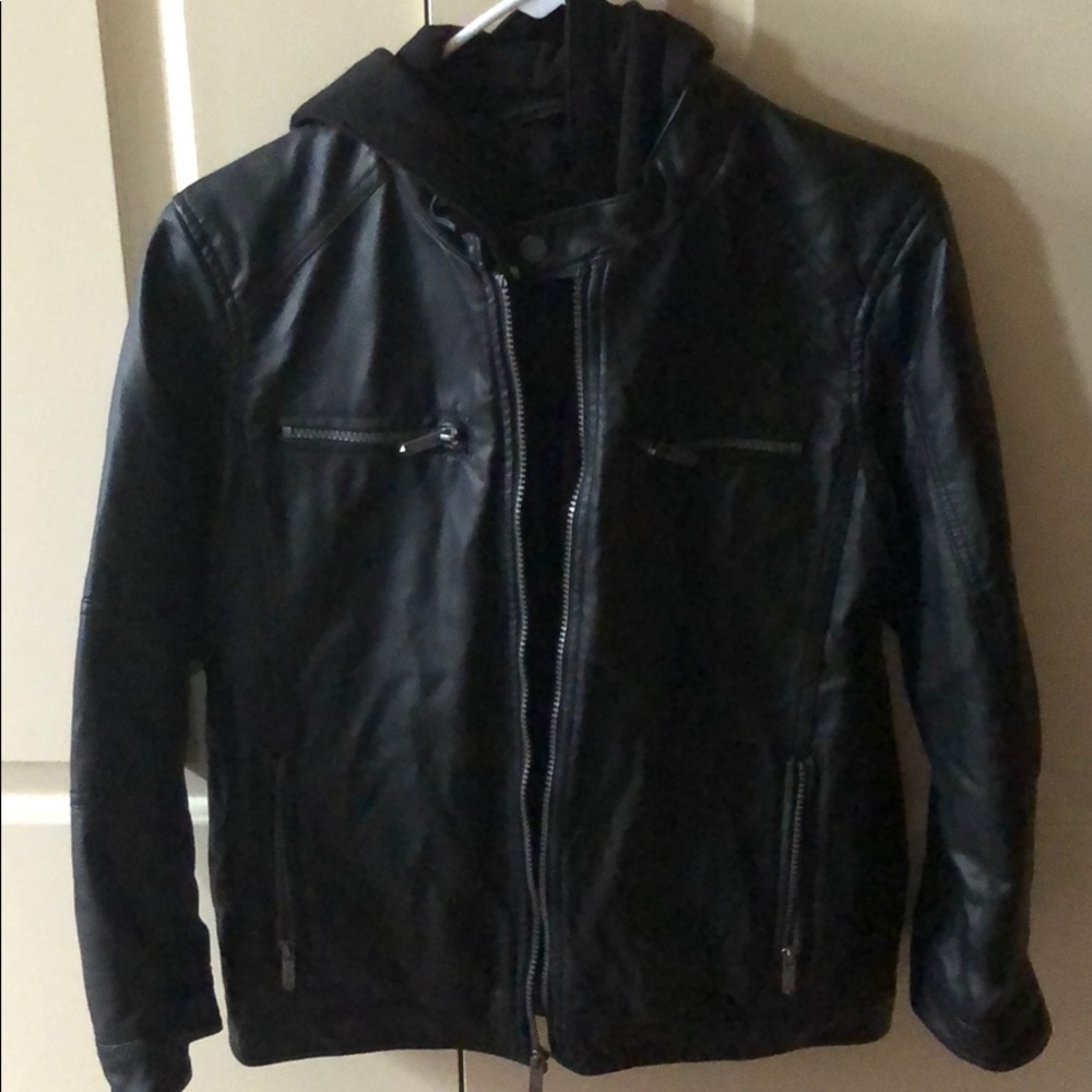Leather jacket with hood